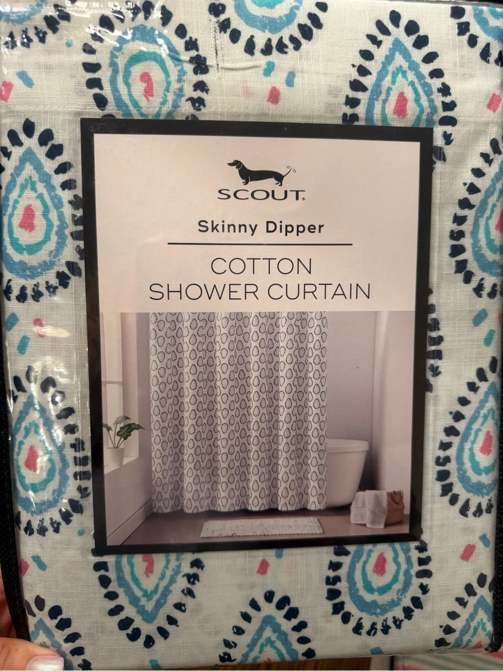 Scout Cotton Shower Curtain in White, Blue, Teal, Pink